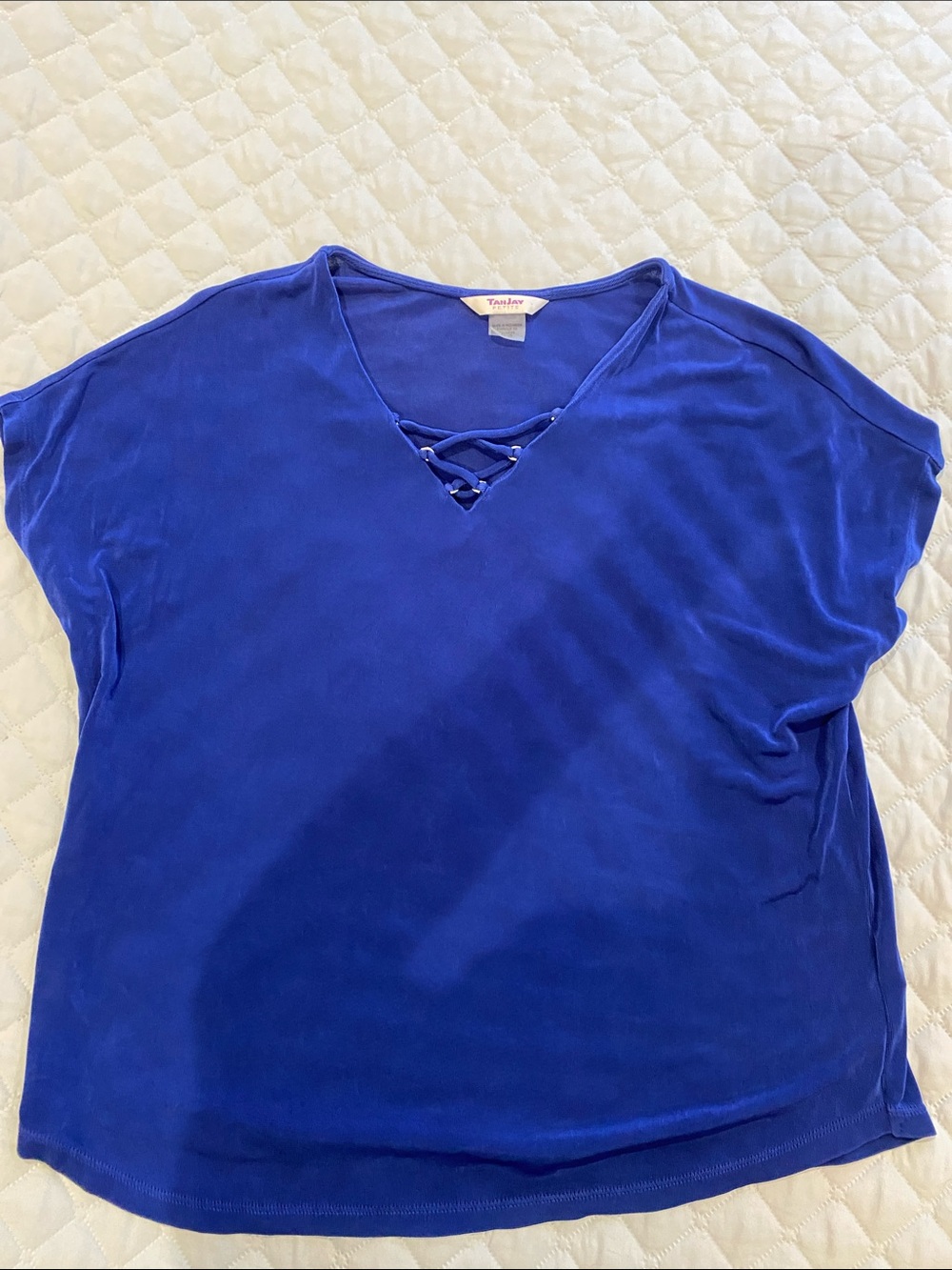 Talbots Short-Sleeve Lace-Up V-Neck Top - Blue